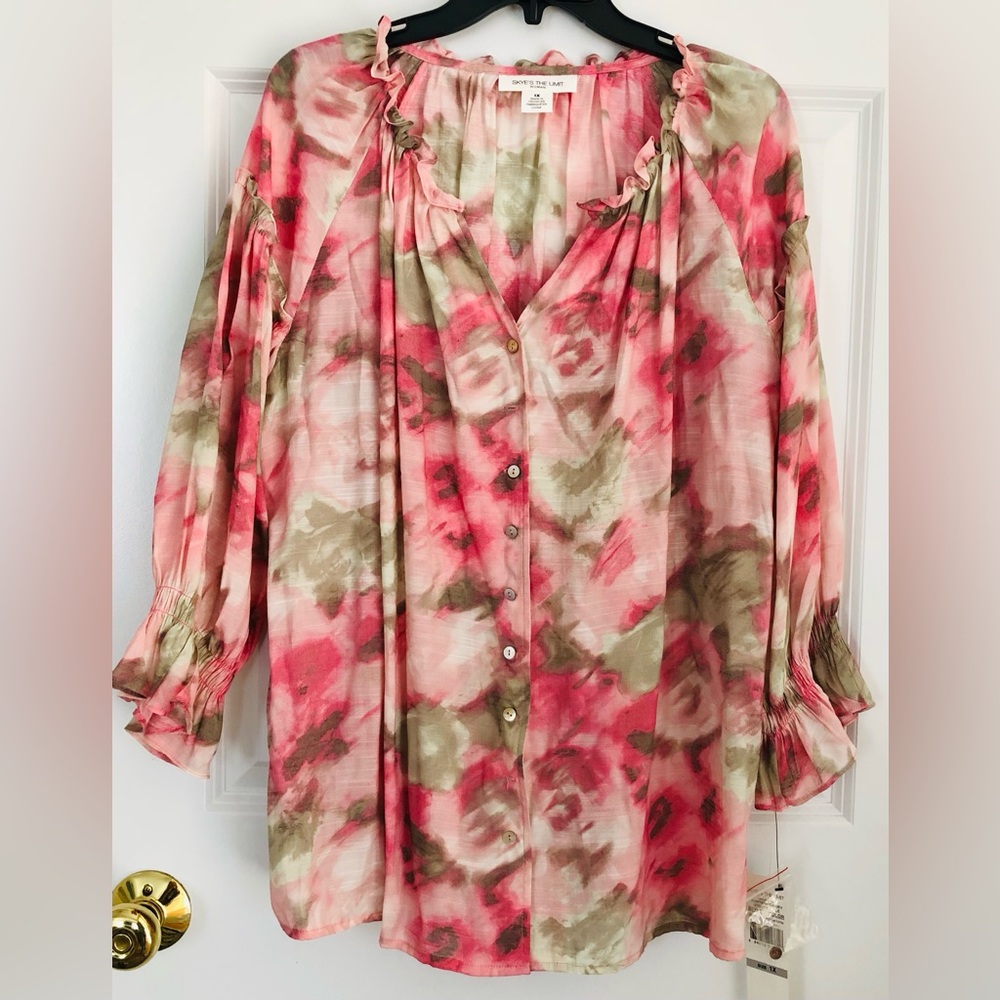 SKYE'S THE LIMIT WOMEN'S TOP SIZE 1X LONG SLEEVE BUTTON UP, MULTICOLOR PS2112